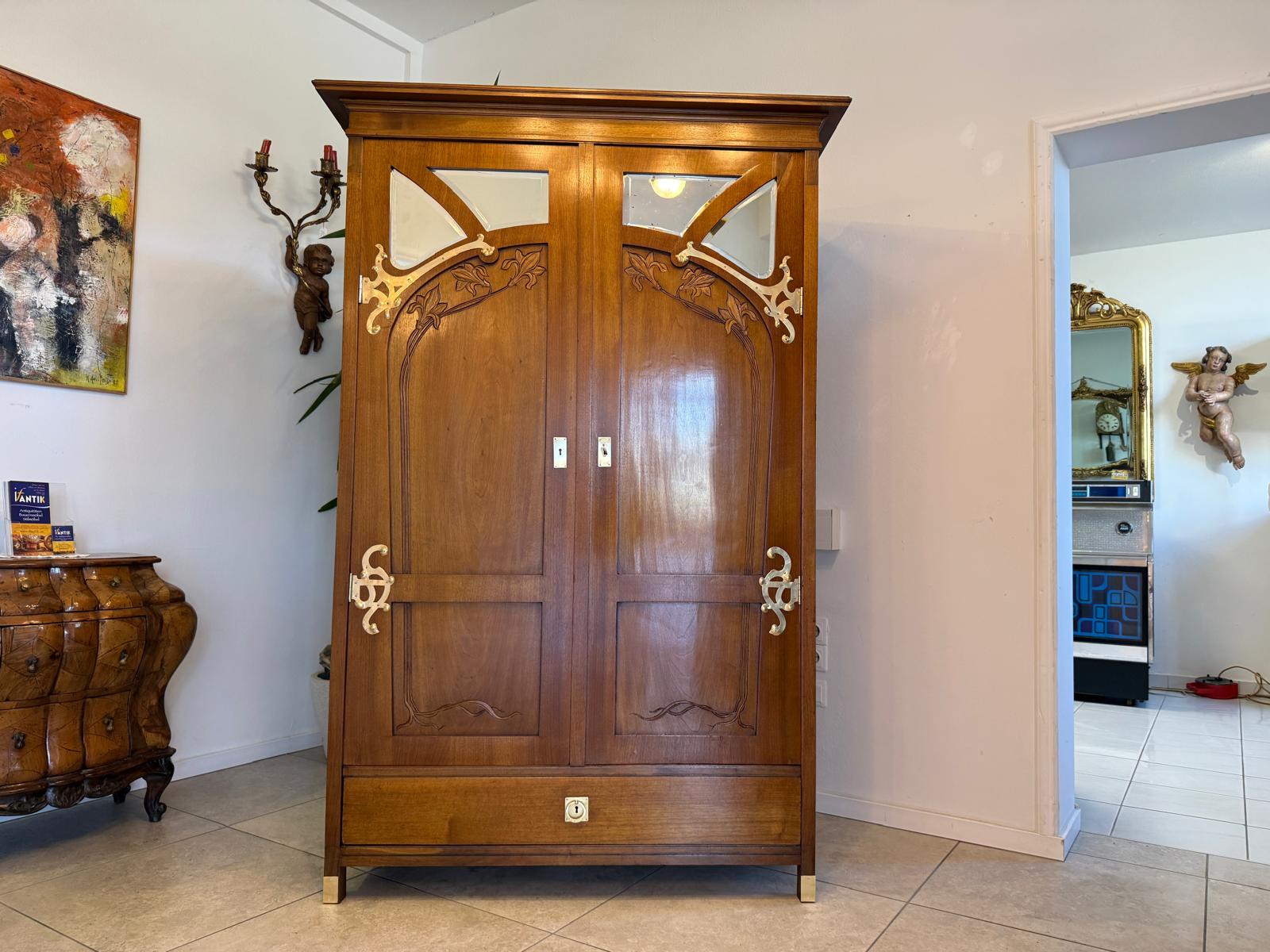 Jugendstil Spiegelschrank Kleiderschrank Bücherschrank Antik Restauriert D1190 