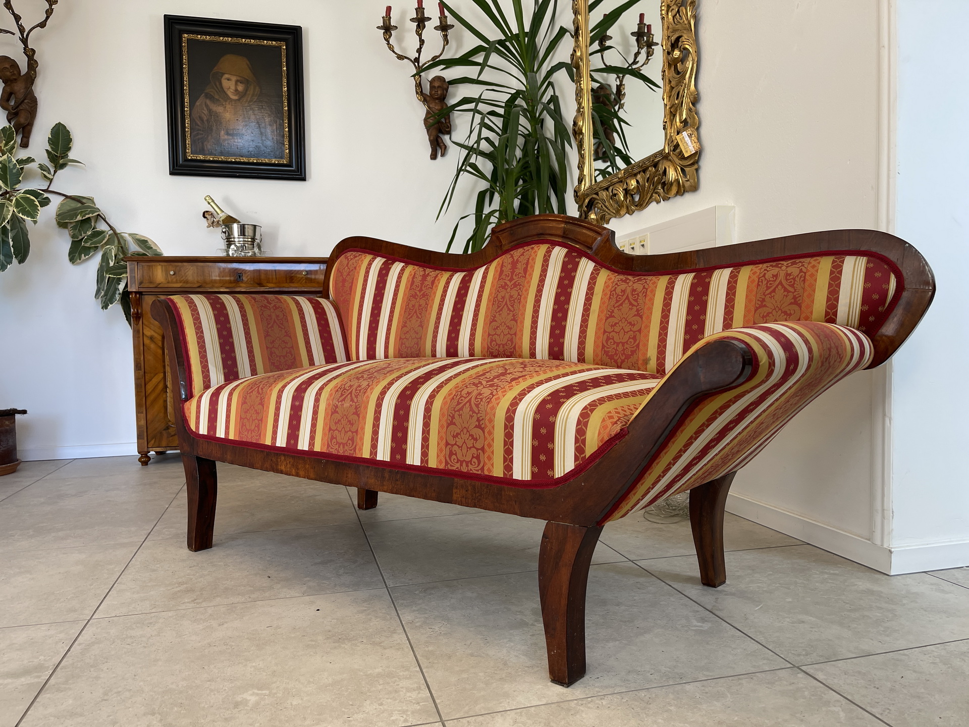 Biedermeier-_17 Biedermeier Sofa Diwan Couch Chaiselongue Antik 1850 Nuss Holz A4134