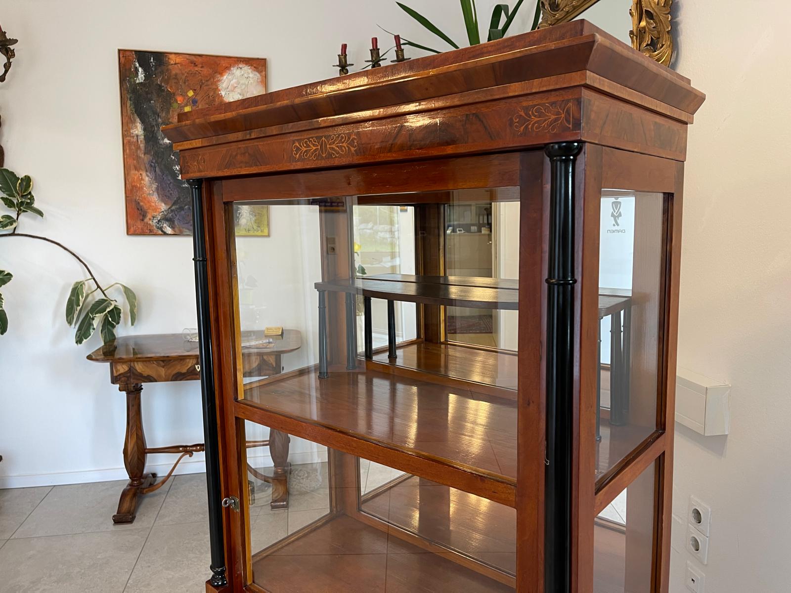 Originale Biedermeier Säulen Vitrine Glasschrank Antiquität Bücherschrank G1673
