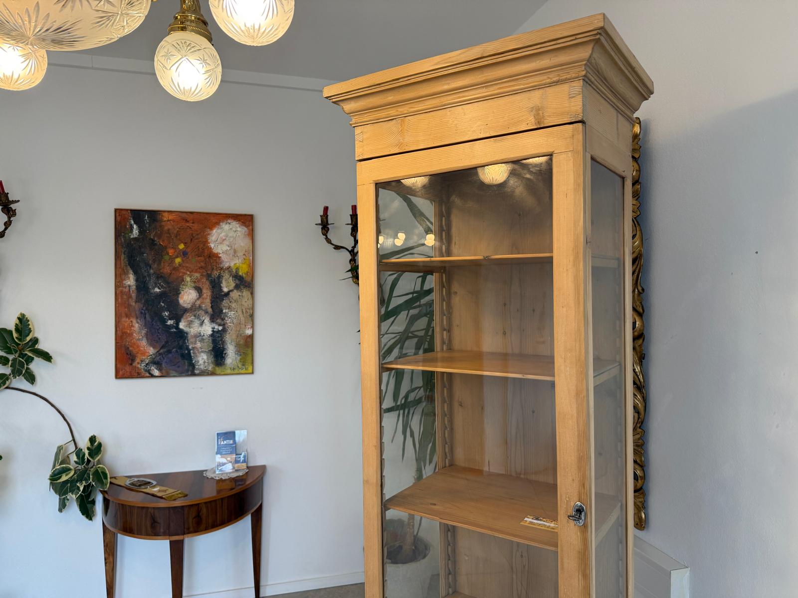 Bäuerliche Jugendstil Vitrine Bauernvitrine Naturholz Bücherschrank antik G2251