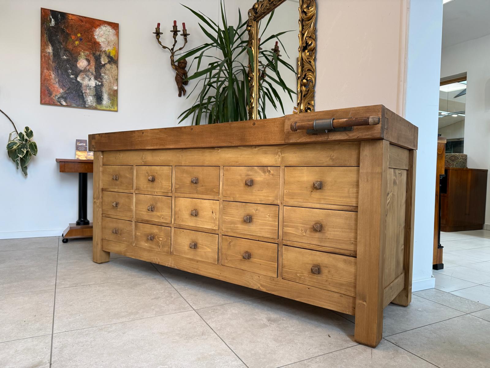 Antike massivholz Hobelbank Werkbank Pult Thresen Landhausmöbel Weichholz  D2276