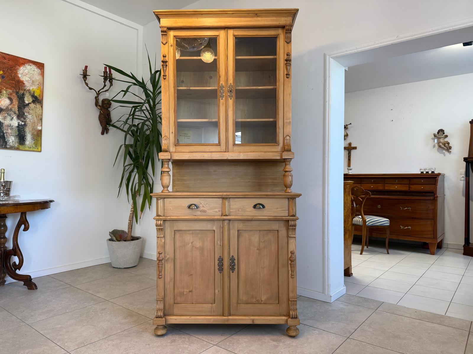 ORIGINALE Gründerzeit Küchenkredenz Antike Bauernmöbel Vitrinenschrank G1783
