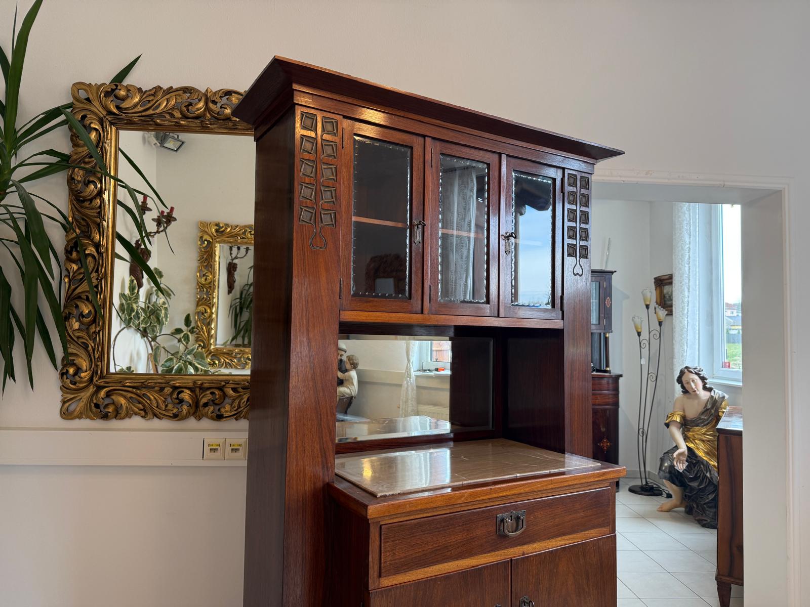 Jugendstil Aufsatzbuffet Bücherschrank Kredenz Original D2306