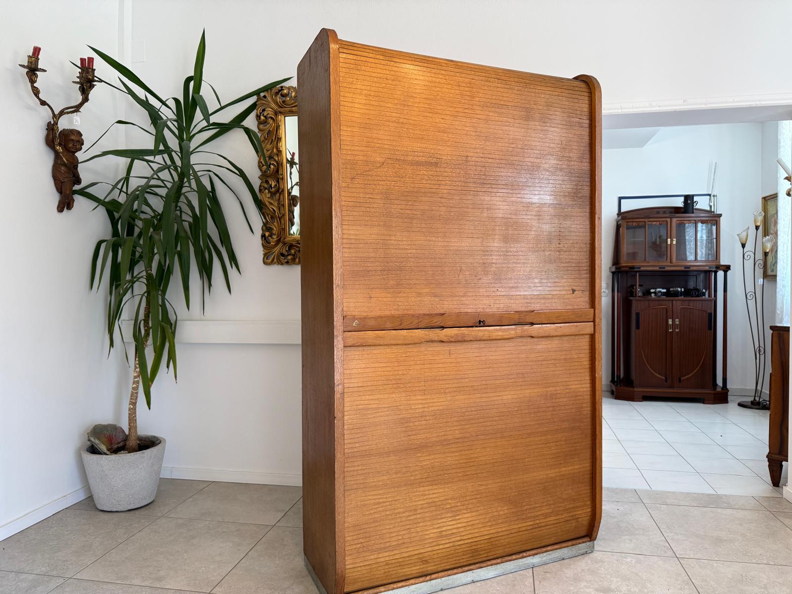 Jugendstil Rolladenschrank Antik Braun Büroschrank G1764