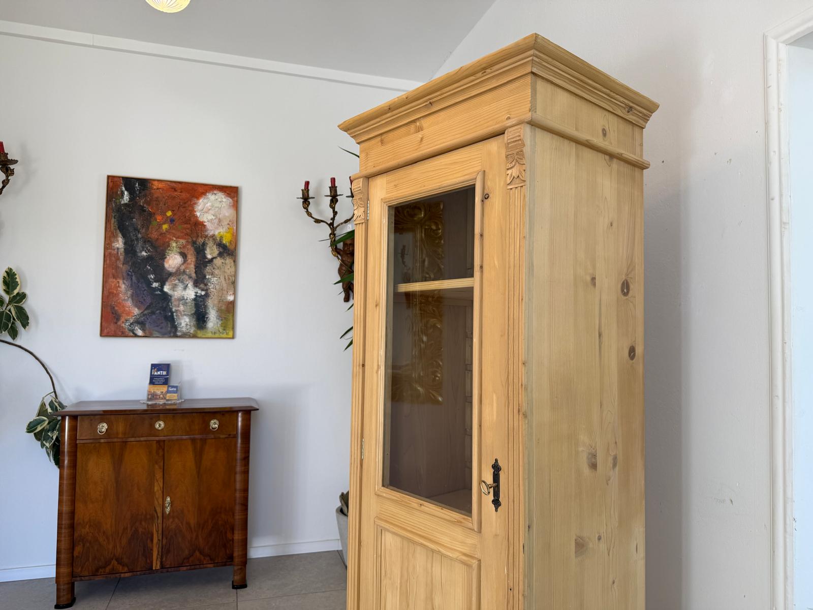 Antike Bauernvitrine Vitrine Naturholz Bücherschrank Alte Bauernmöbel D2345