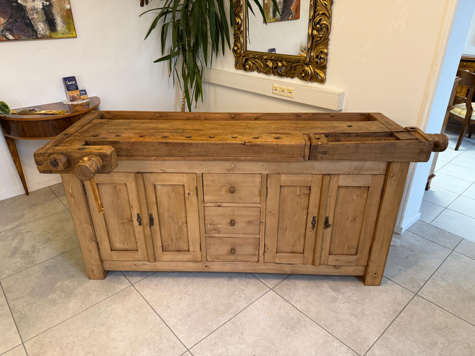 Urige Hobelbank Werkbank Pult Tresen Ladenschrank Antik G2257