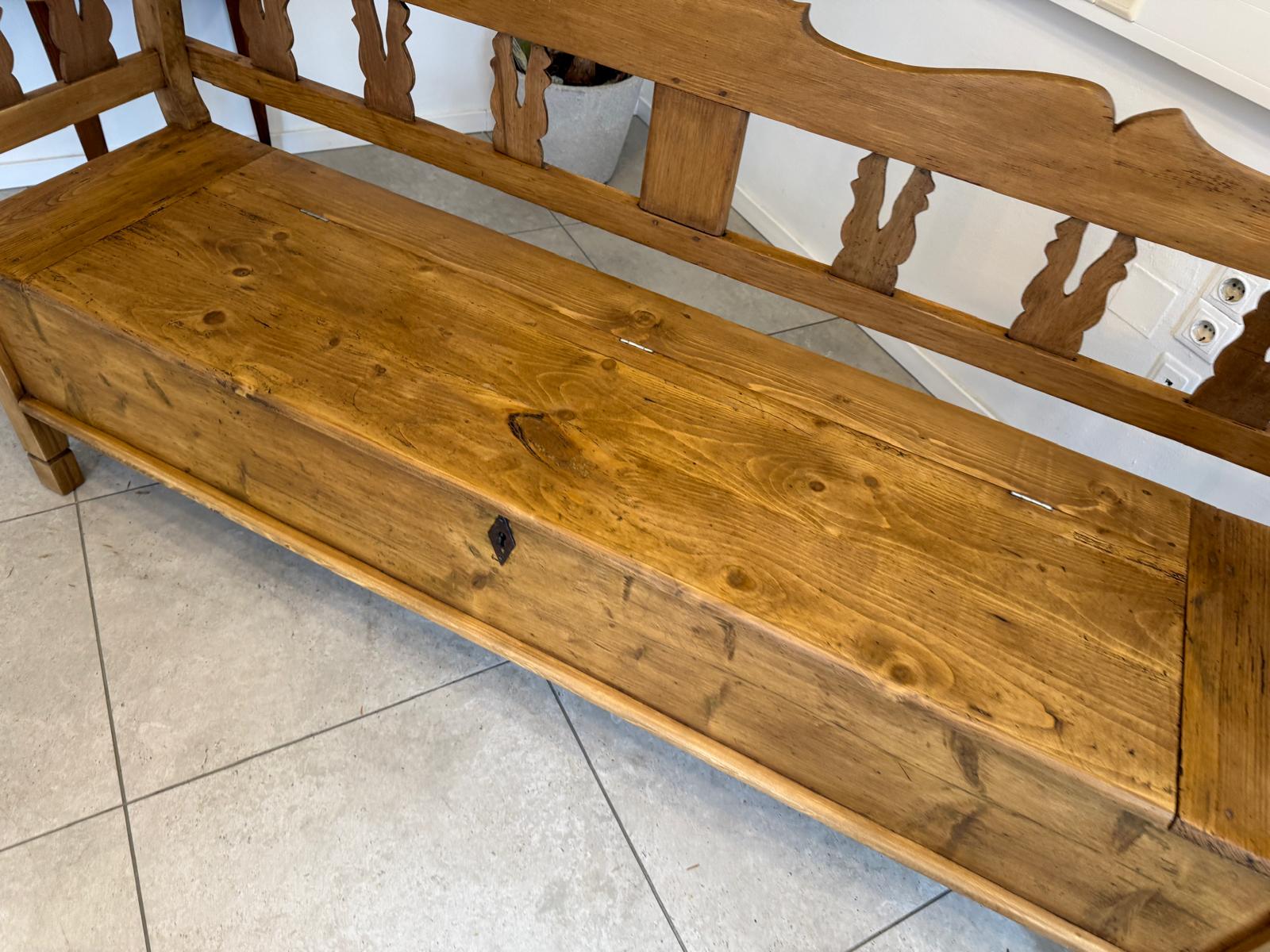 Provinzielle Biedermeier Truhenbank Landhausbank Antik D1087