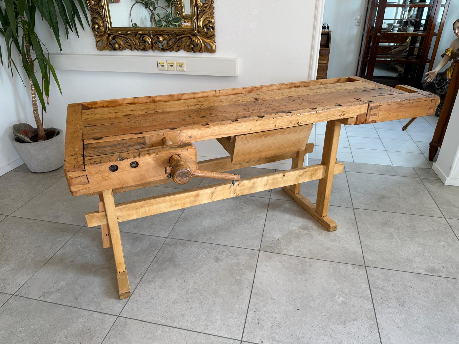 urige massive funktionstüchtige Hobelbank, Werkbank, Küchentisch G2172