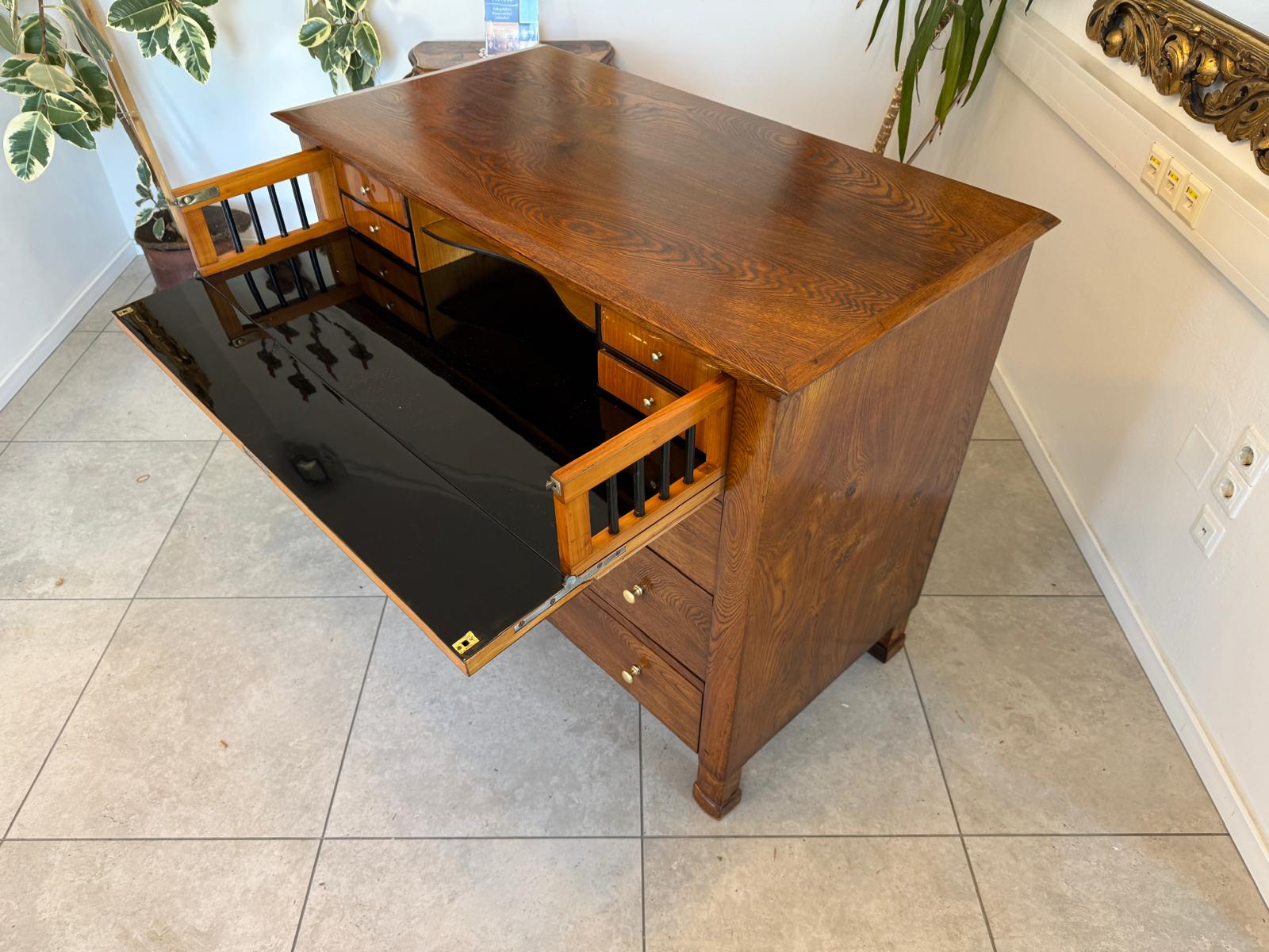 Biedermeier Schreibkommode Eichenholz Antiquität Antikmöbel Restauriert D1174