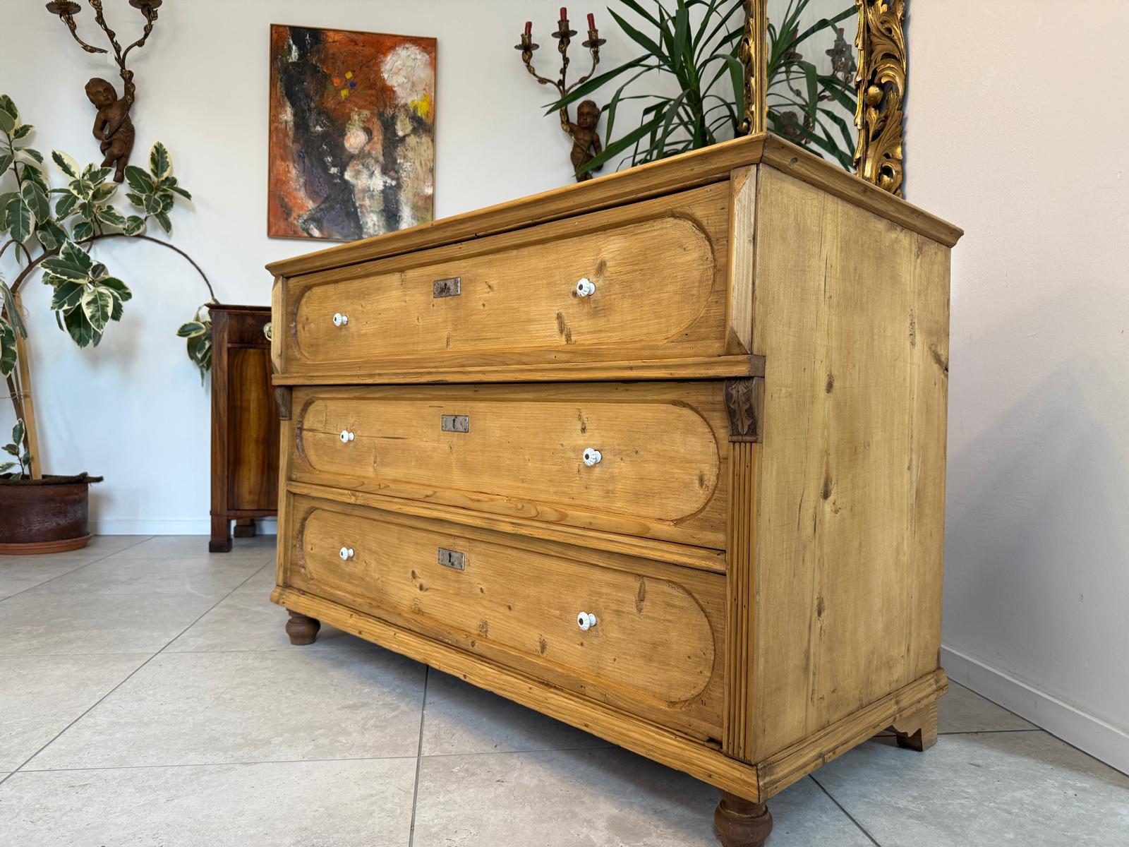 Restaurierte Biedermeier Kommode Antik 3 Laden aus Fichtenholz G2133