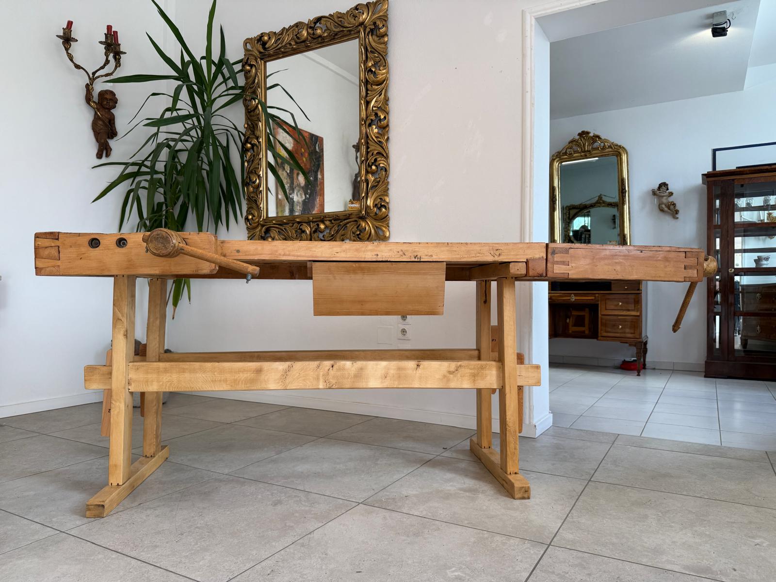 urige massive funktionstüchtige Hobelbank, Werkbank, Küchentisch G2172