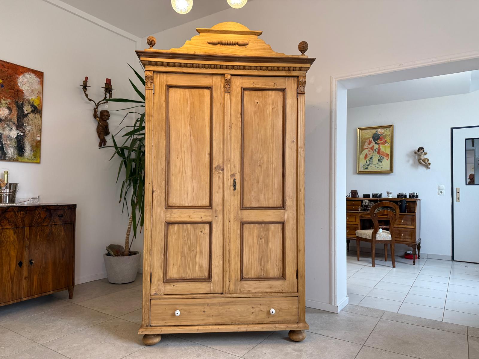 Originaler Gründerzeit Bauernschrank Naturholzschrank Antik G2068