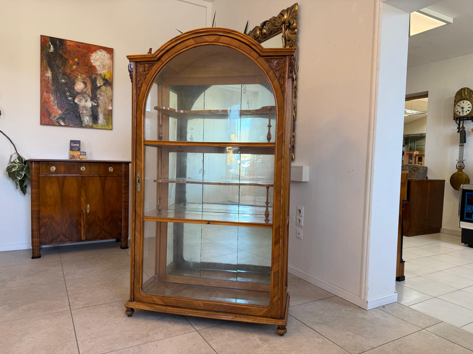 Spätbiedermeier Vitrine Bücherschrank Nussholz Original D2326