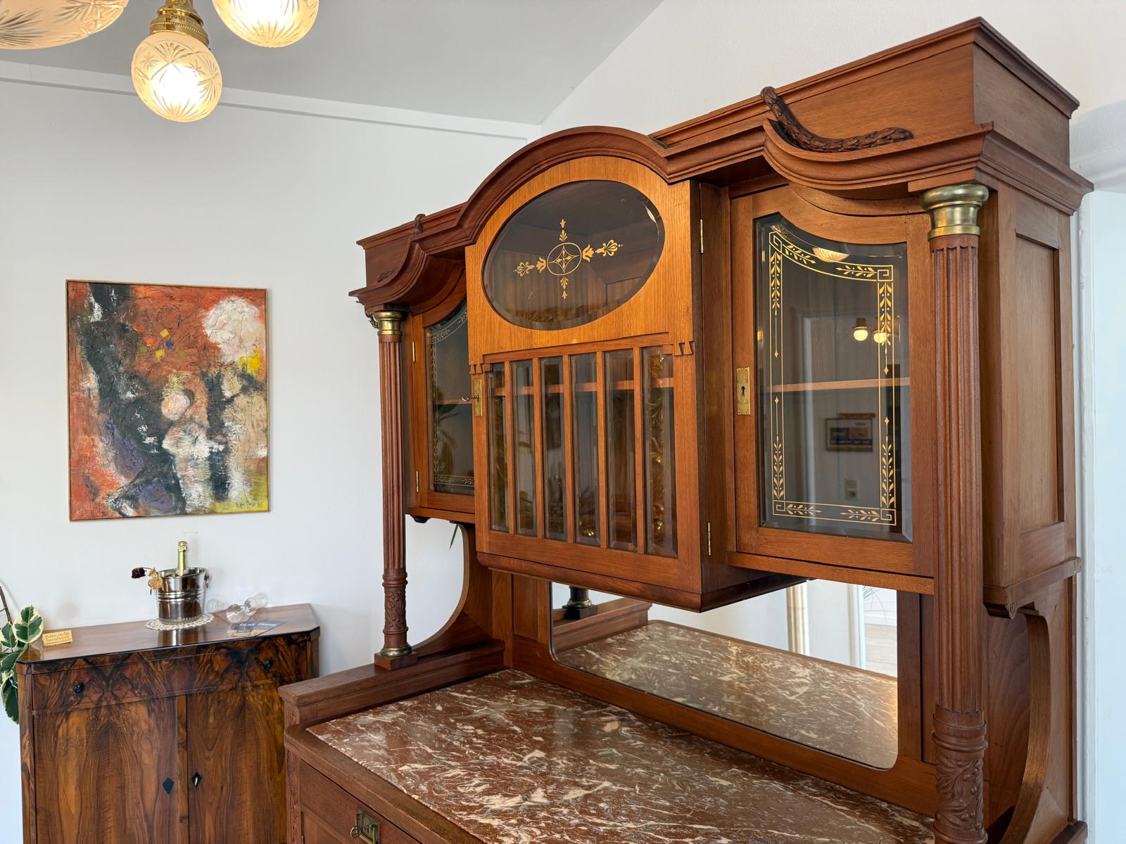 Originales Jugendstil Aufsatzbuffet Bücherschrank Vitrinenschrank G1985