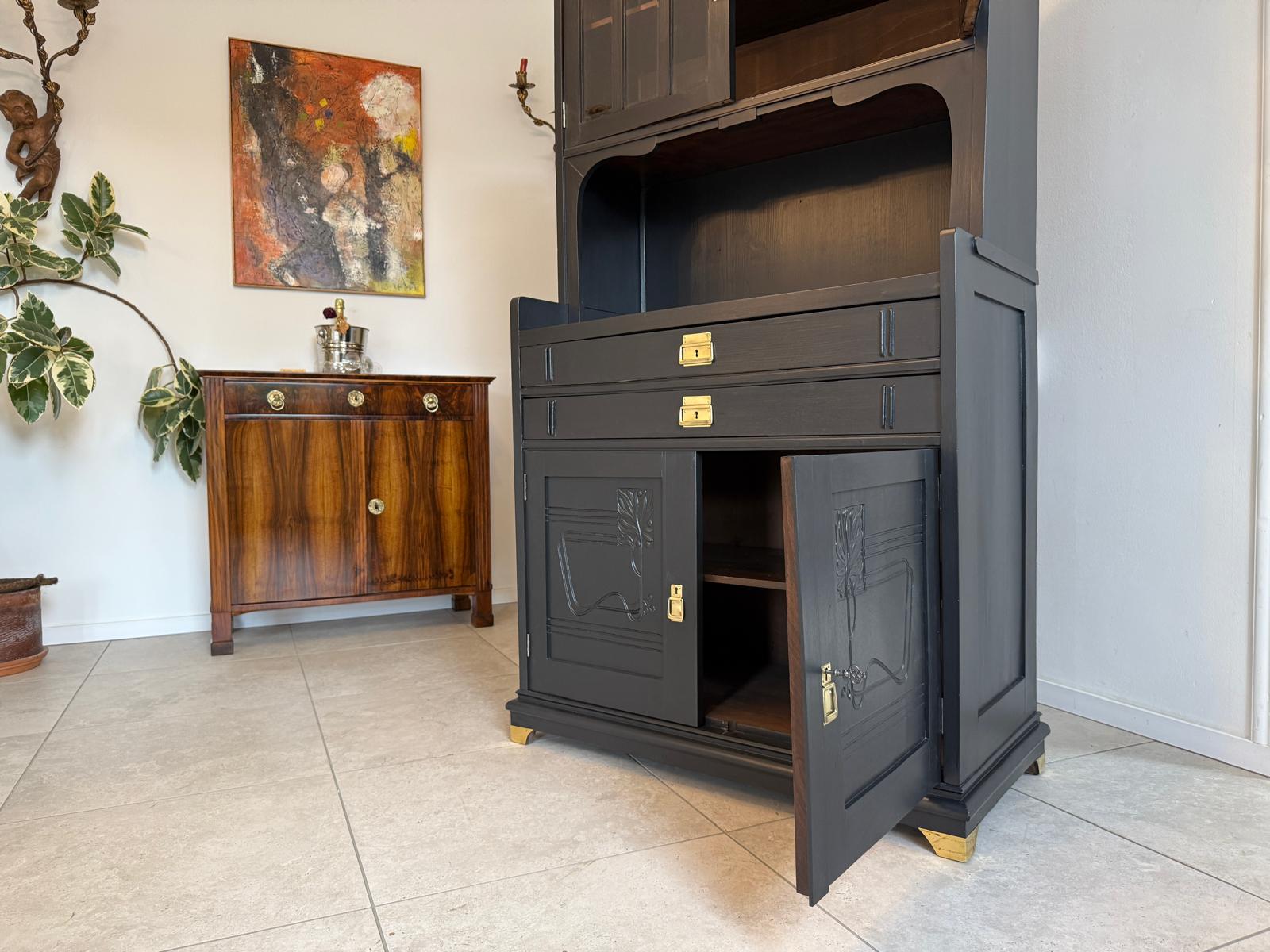 Restauriertes Jugendstil Aufsatzbuffet Bücherschrank G2095