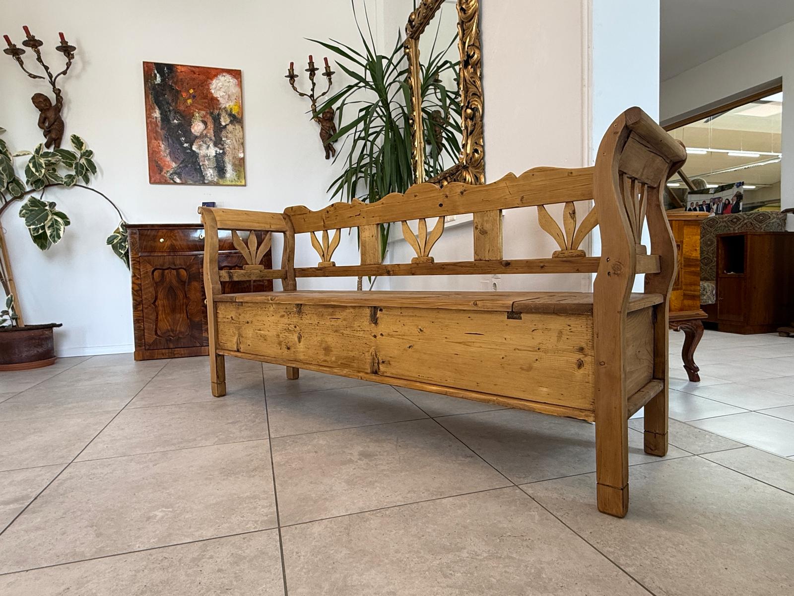 Provinzielle Biedermeier Truhenbank Landhausbank Antik D2417