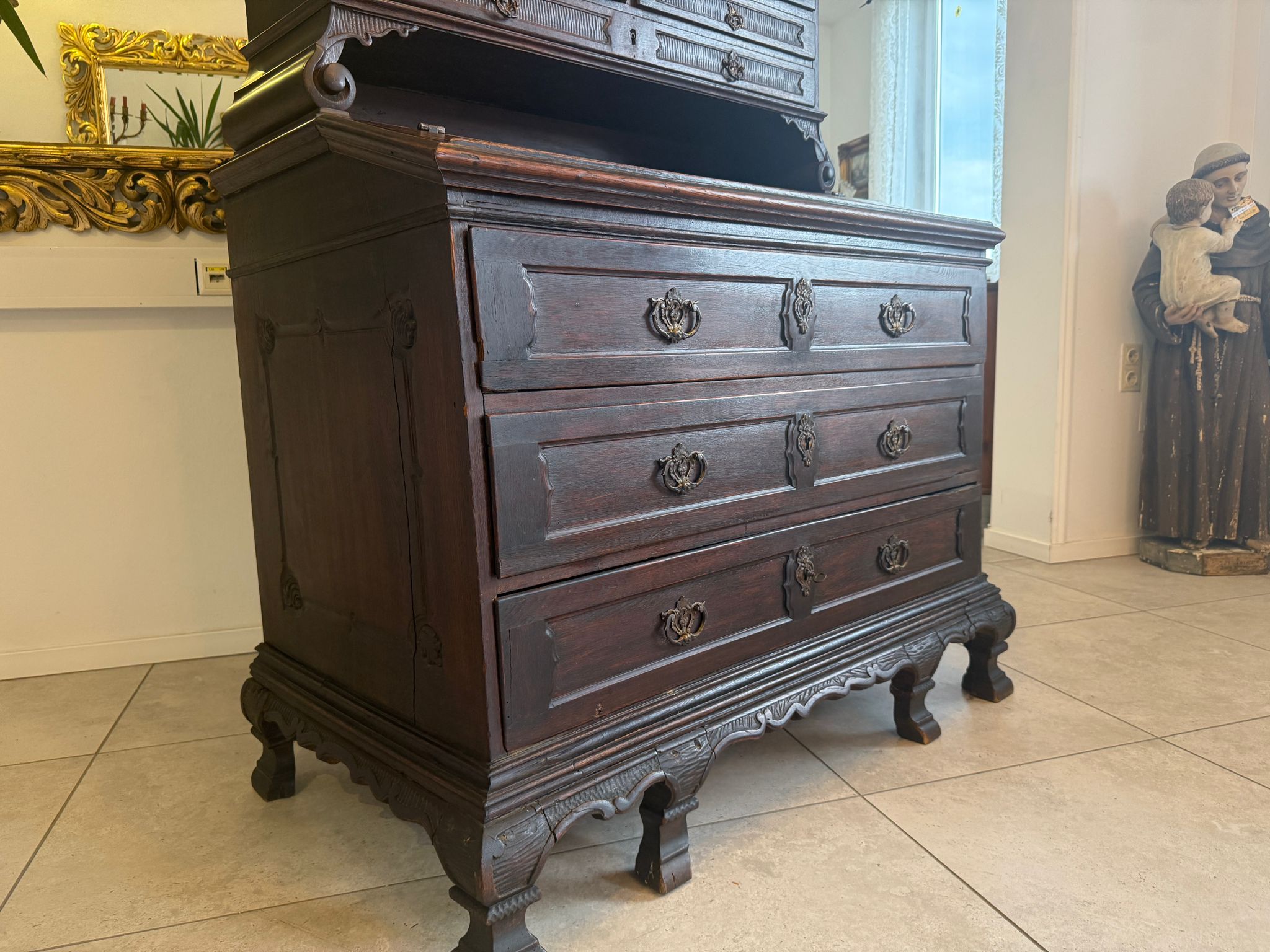 Barock Eichensekretär Aufsatzschrank Schreibsekretär Anqituität  D2377