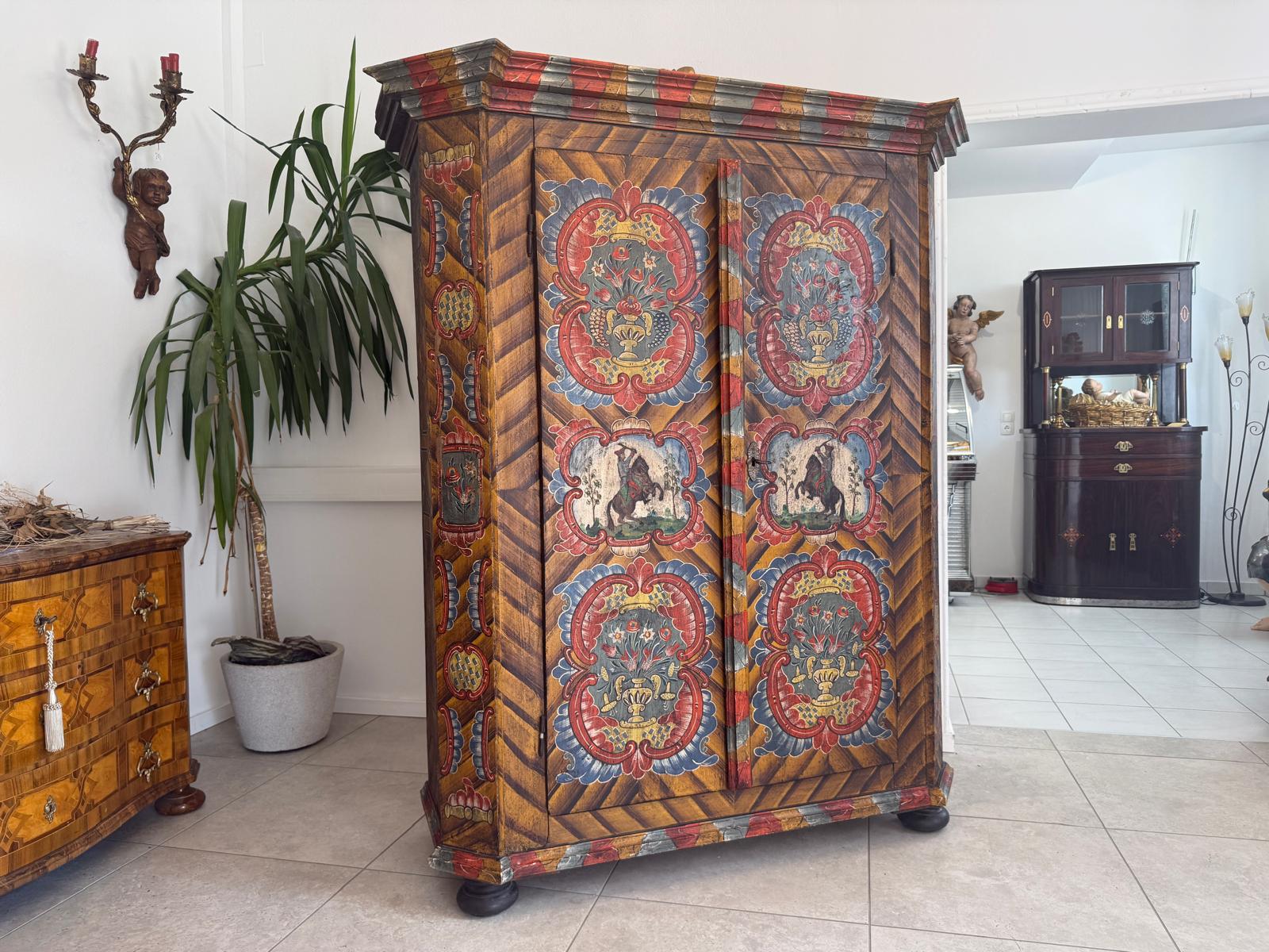 Originaler Bauernschrank Biedermeierschrank Handbemalt Reiterkasten D2795