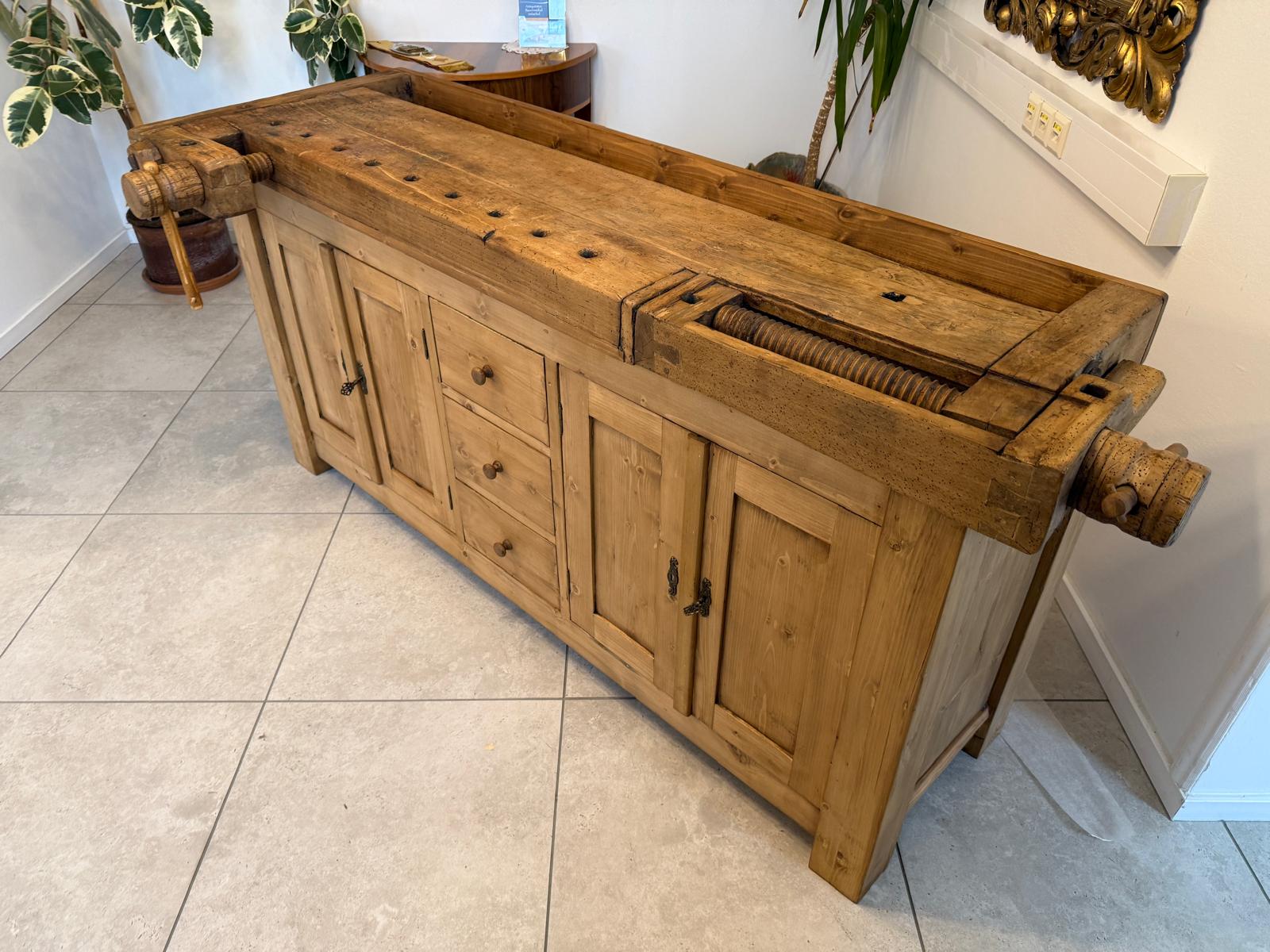 Urige Hobelbank Werkbank Pult Tresen Ladenschrank Antik G2257