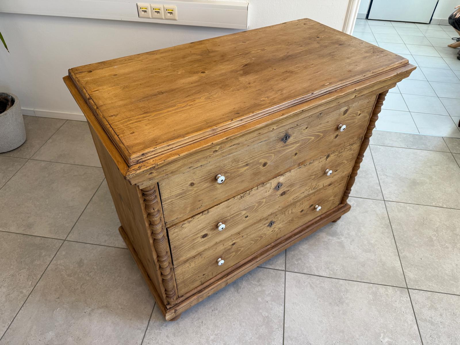 Originale Gründerzeit Kommode Antik 3 Laden aus Fichtenholz Weichholz G2281