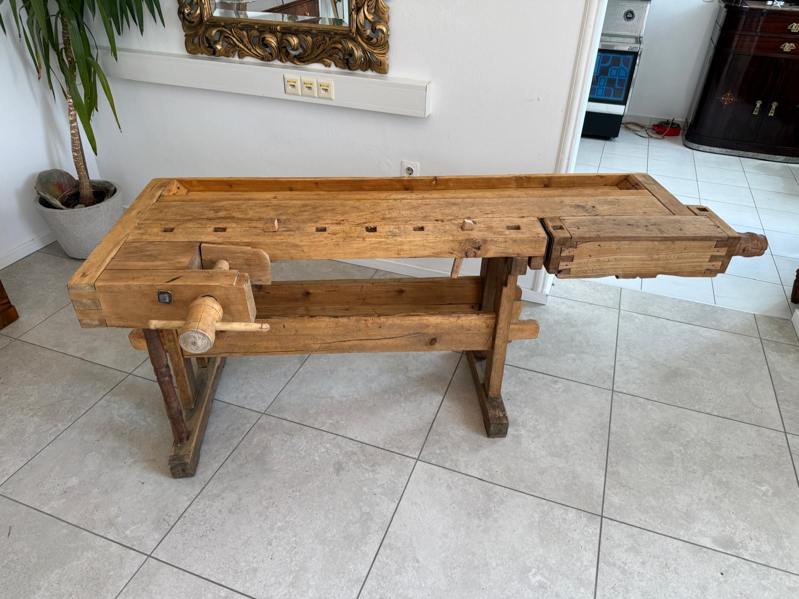 Hobelbank antik & restauriert, Werkbank, Designertisch, Thresen D2499