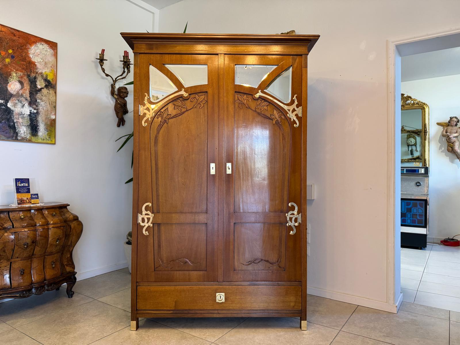 Jugendstil Spiegelschrank Kleiderschrank Bücherschrank Antik Restauriert D1190 
