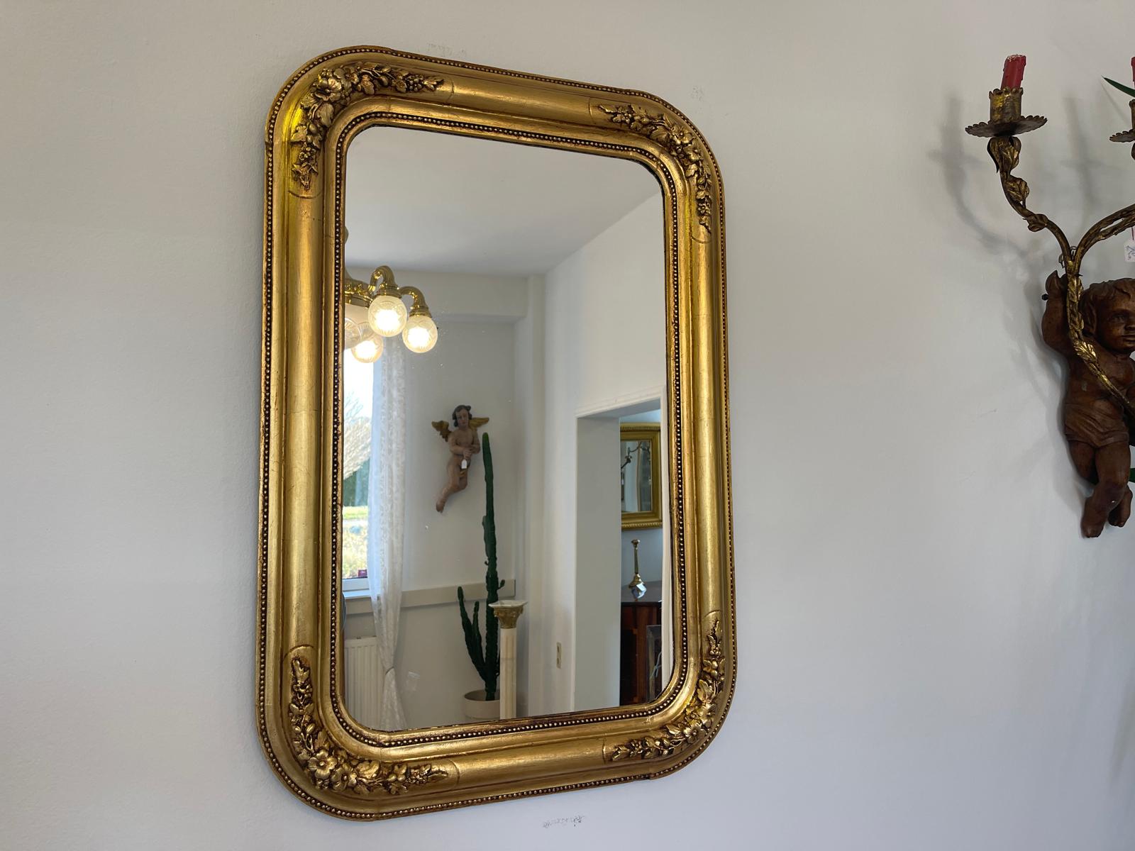 Originaler vergoldeter Biedermeier Spiegel Holzspiegel Rosenspiegel E1010