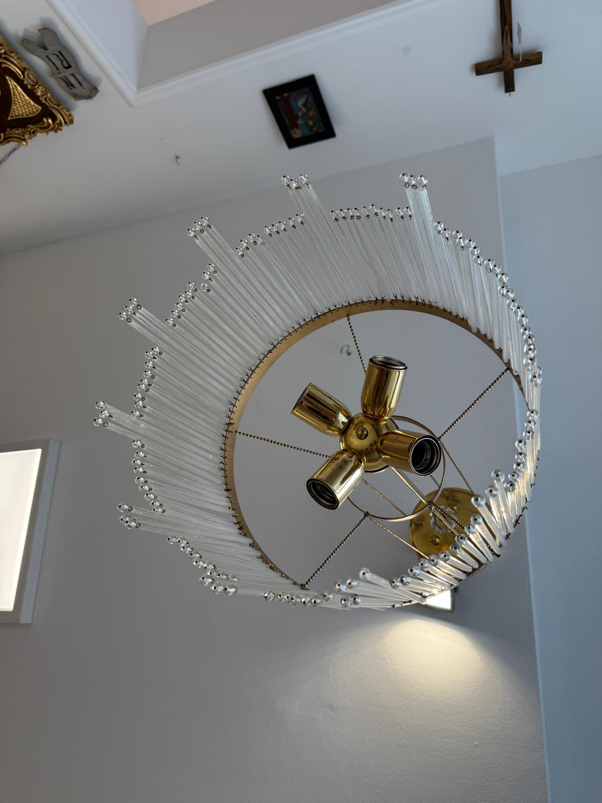 Jugendstil Luster Lampe Kronleuchter Messing Leuchte Antik G2024