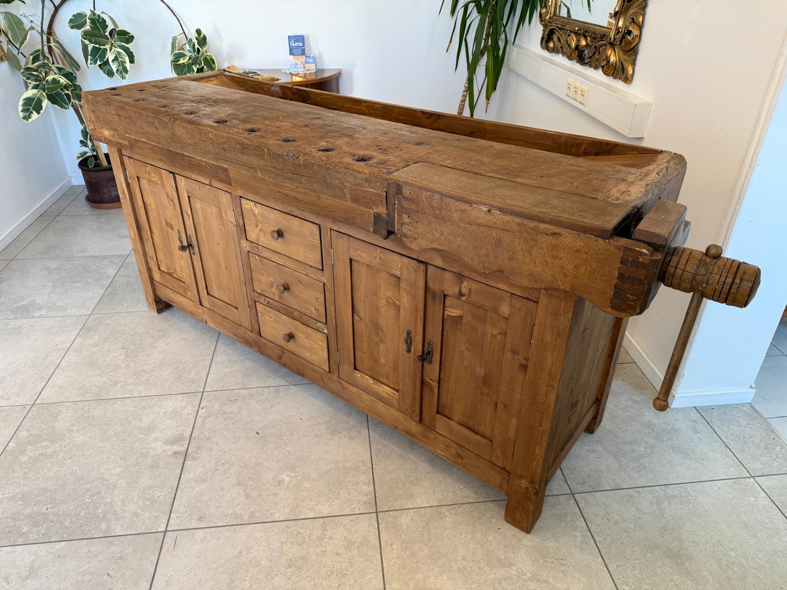 Urige Hobelbank Werkbank Pult Tresen Ladenschrank G2183