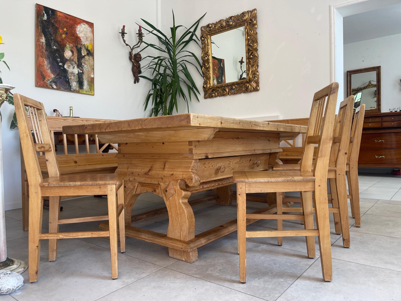 Bäuerliche Bauernsitzgruppe Ensemble Jogltisch Bauernstube Sessel Naturholz Antik G1701