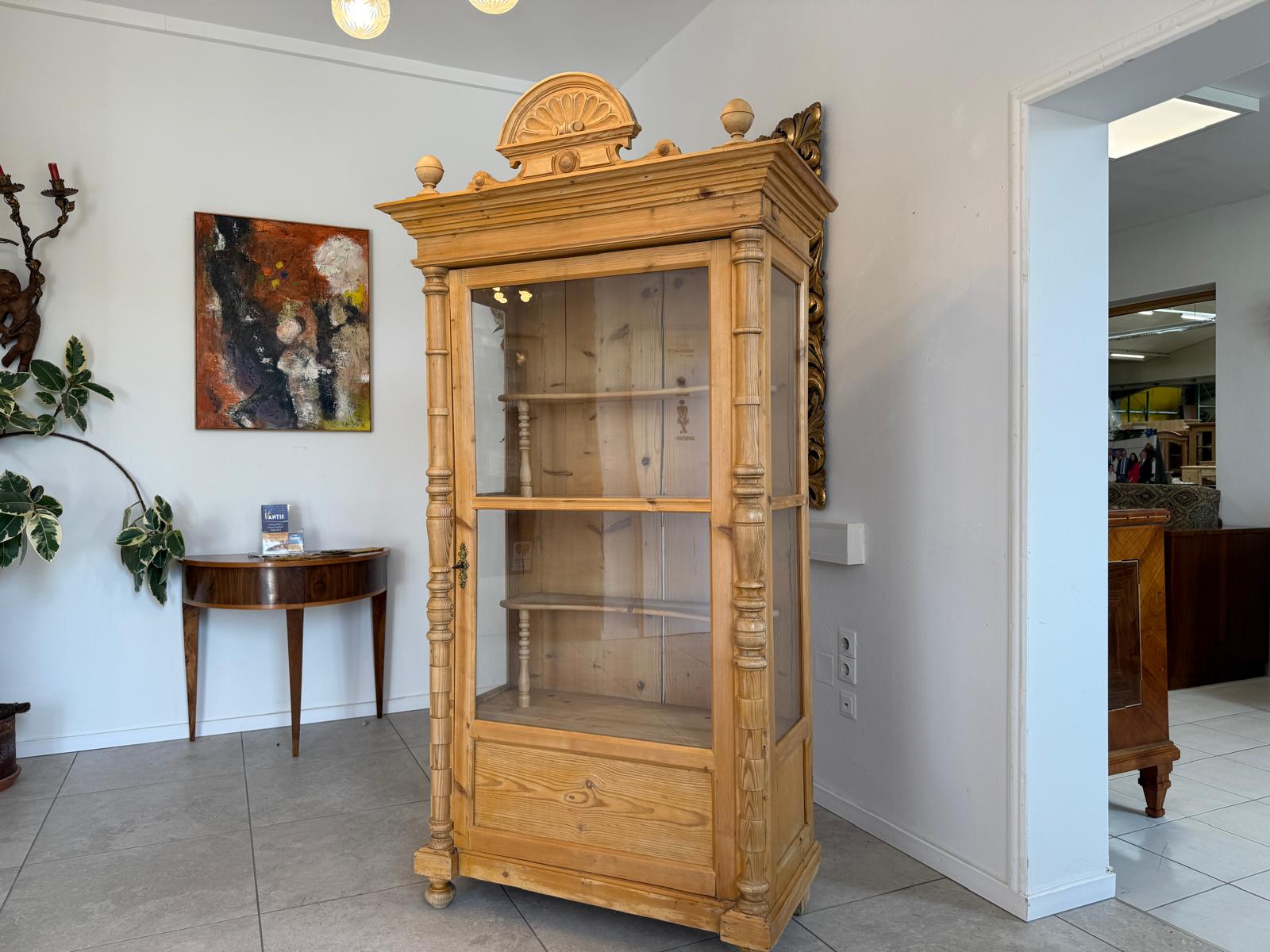 Originale Vitrine Bauernschrank Naturholz Bücherschrank Bauernvitrine Antik G2144