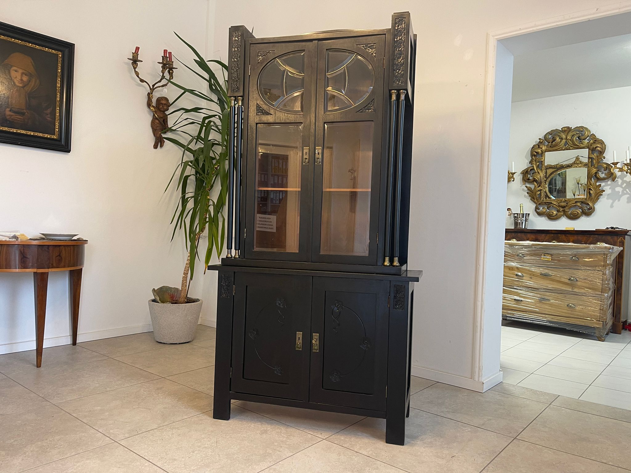 Schmale Originale Jugendstil Kredenz Bücherschrank Antiquität G1044