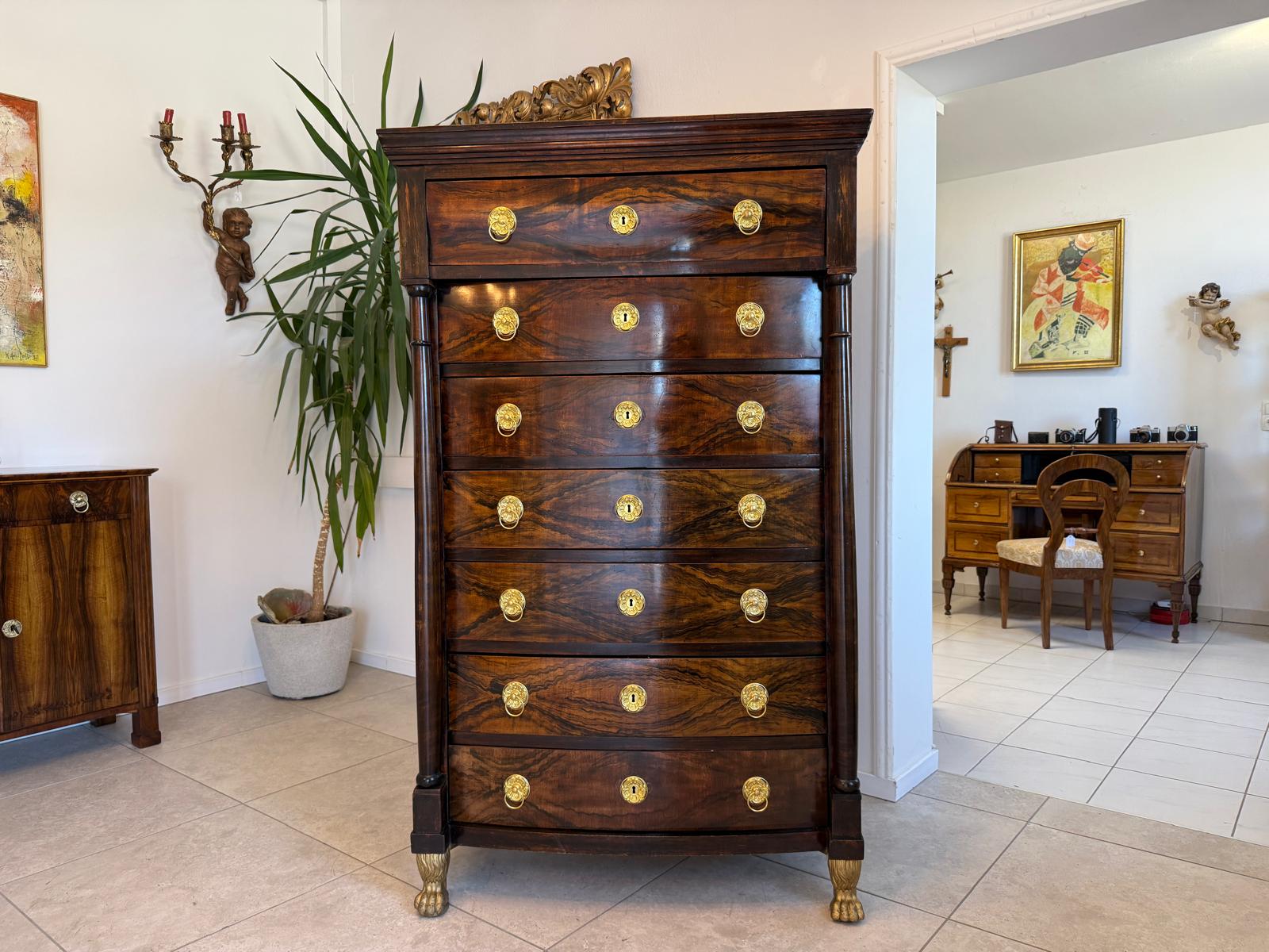 Empire Wochenkommode Nussholz Ladenschrank Antik G2089