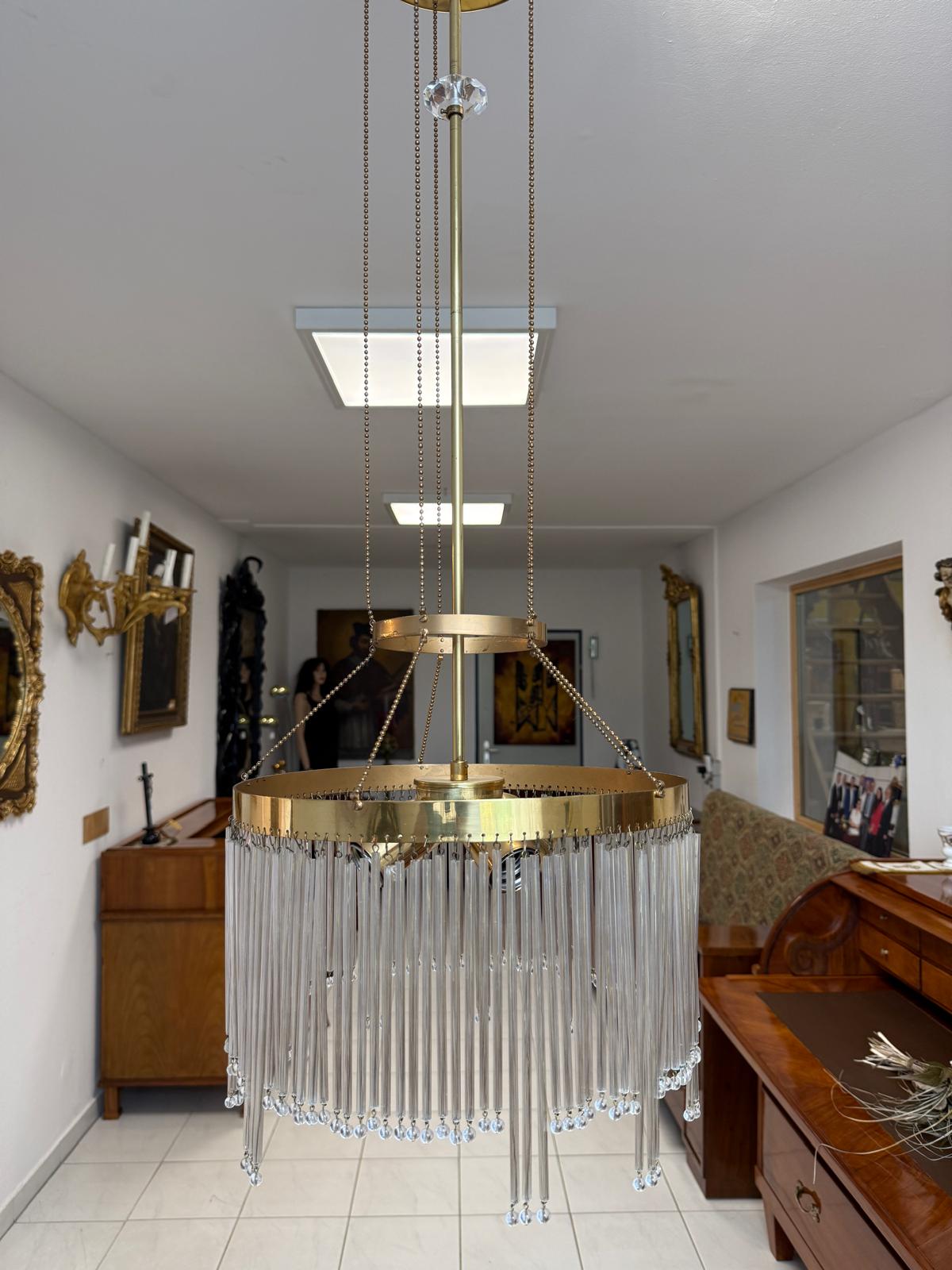 Jugendstil Luster Lampe Kronleuchter Messing Leuchte Antik G2024