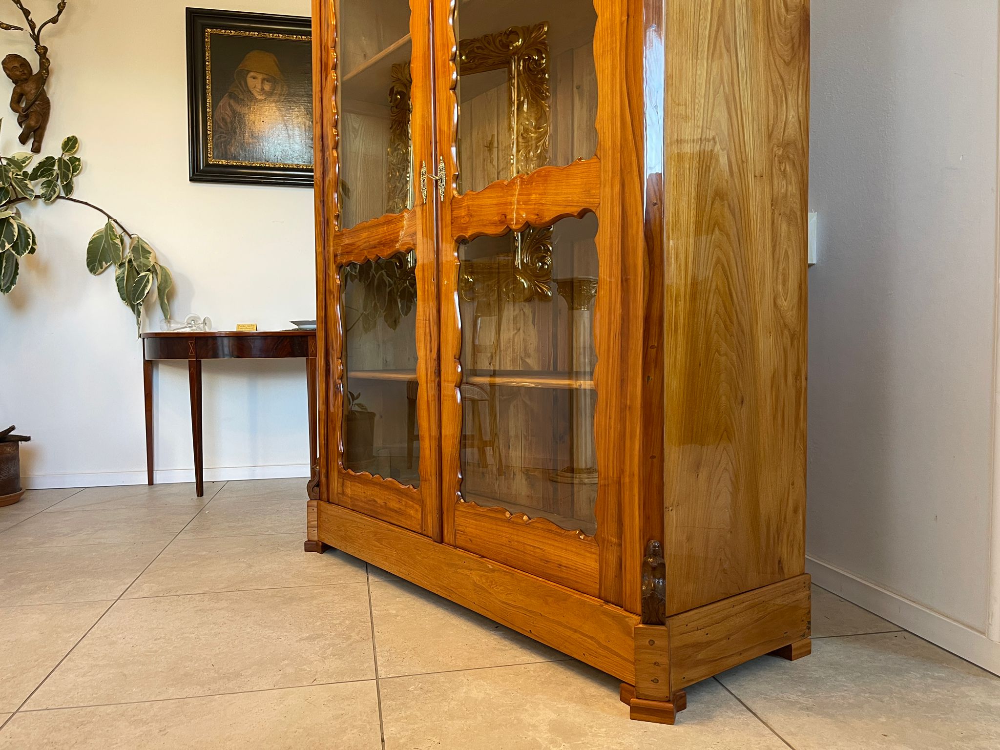 7ef25933-cfe7-45ac-837c-24017766d322 Biedermeier Bücherschrank Antique Kirschholz Glasvitrine Restauriert A5108
