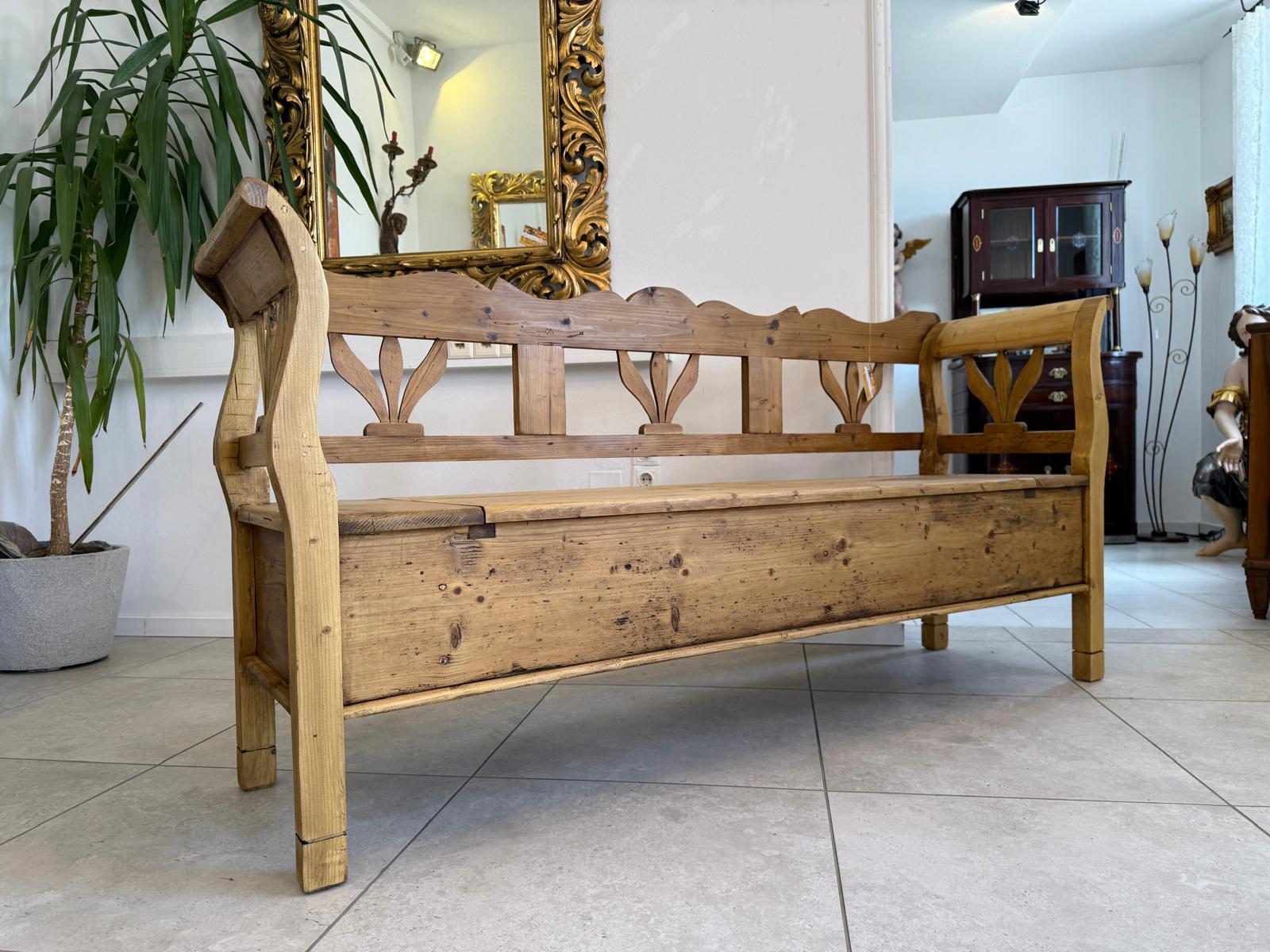 Provinzielle Biedermeier Truhenbank Landhausbank Antik D2413