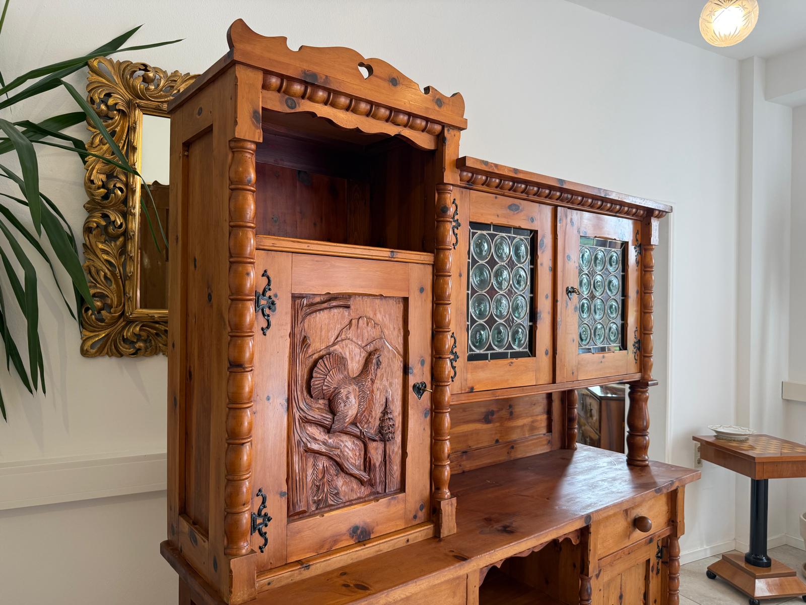 Historismus Kredenz Aufsatzschrank Buffet Tiffany Verglasung G1990