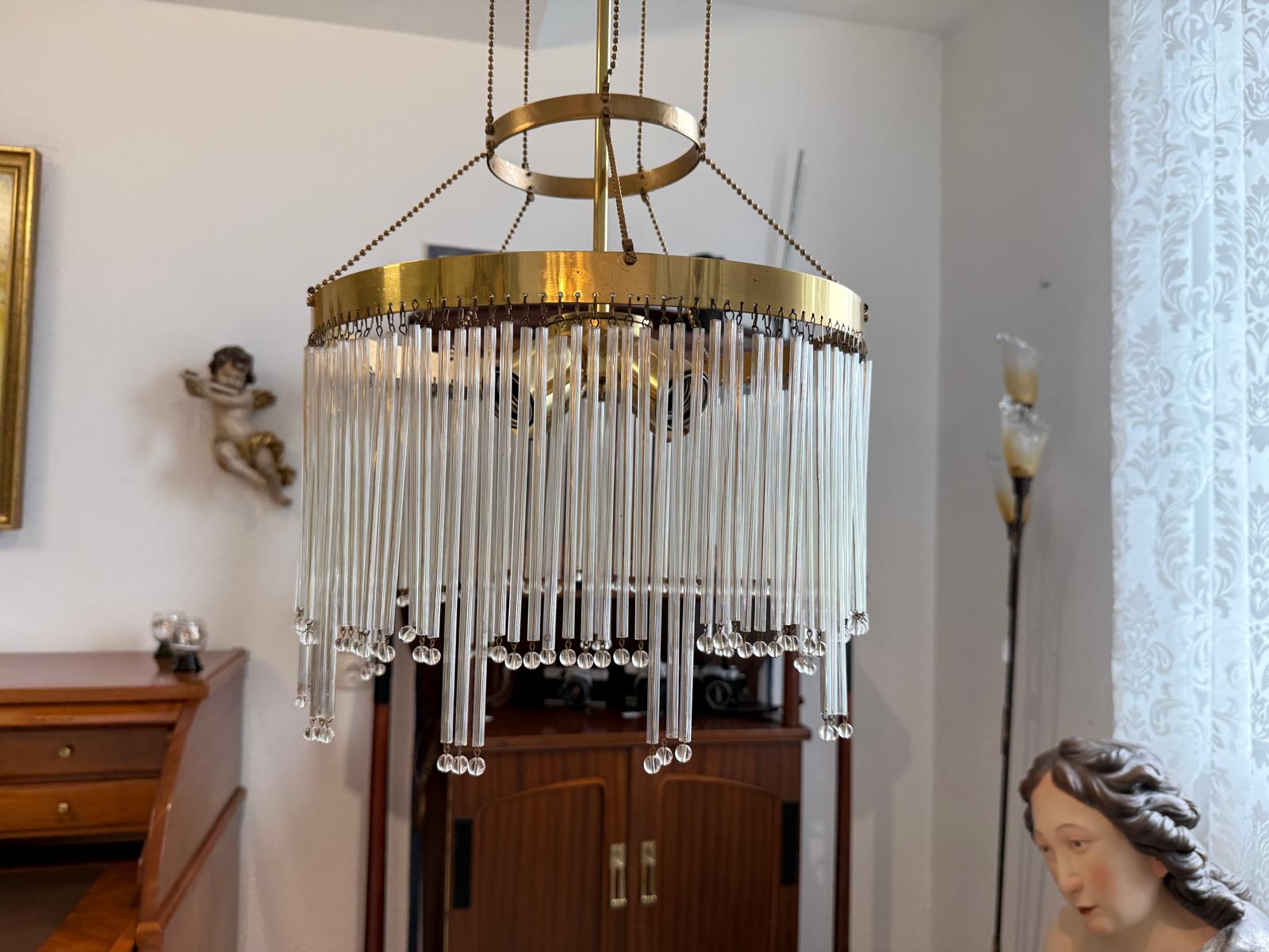 Jugendstil Luster Lampe Kronleuchter Messing Leuchte Antik G2024