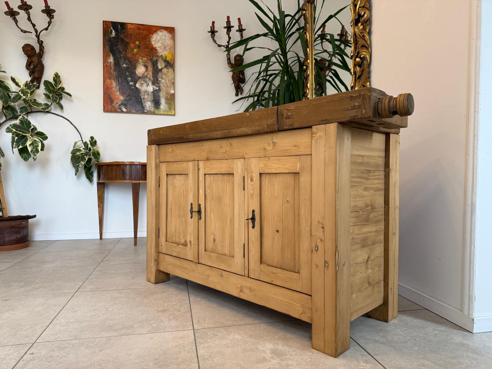 Urige Hobelbank Werkbank Pult Tresen Ladenschrank Antik G2253
