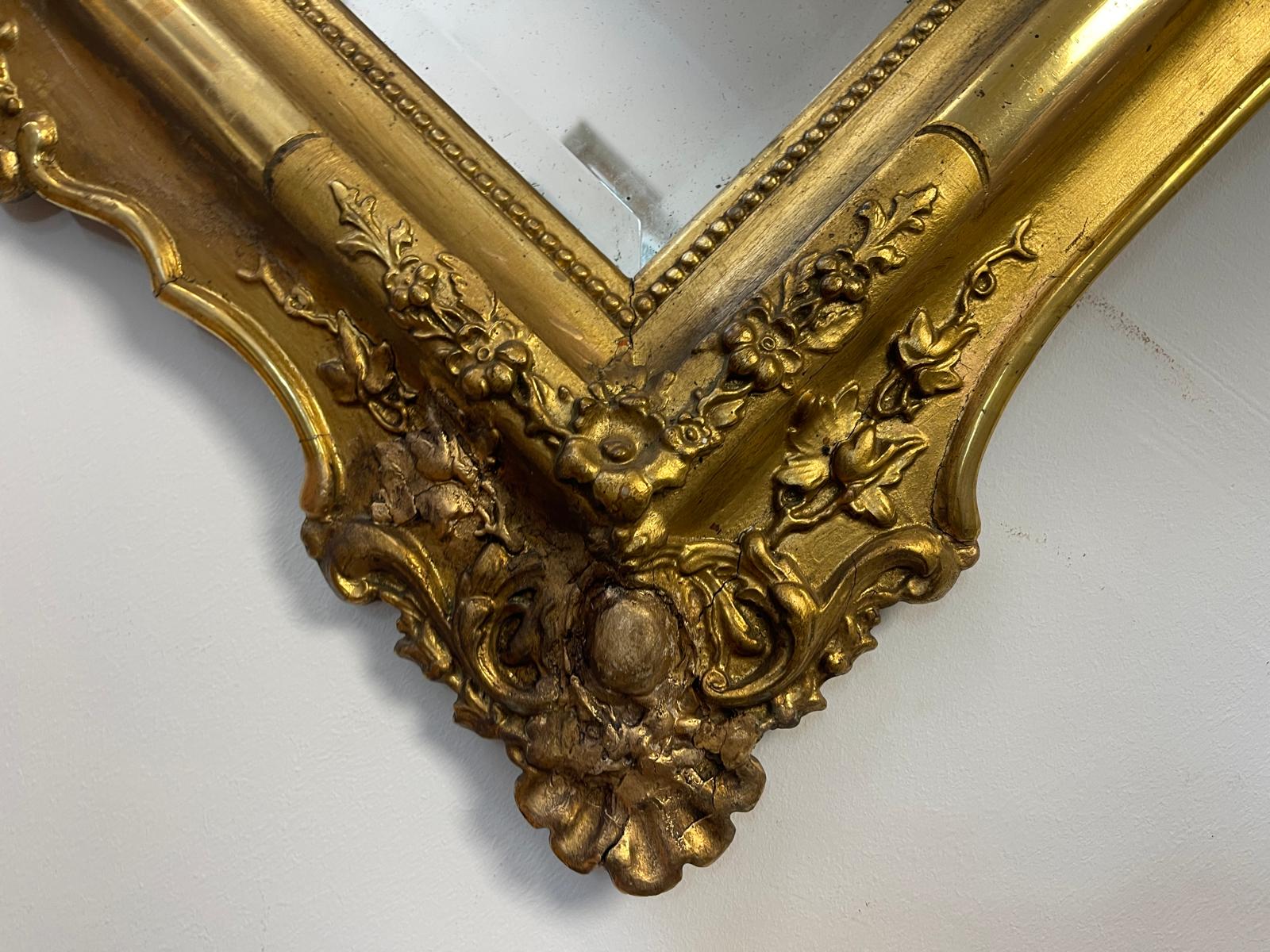 Originaler vergoldeter Biedermeier Spiegel Holzspiegel Rosenspiegel G1215