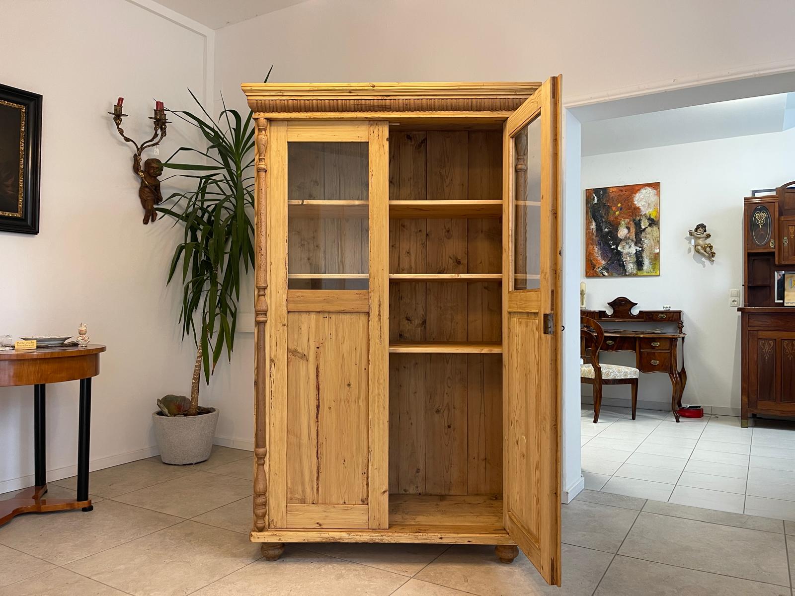 Originale Vitrine Bauernschrank Naturholz Bücherschrank Bauernvitrine Antik G1352