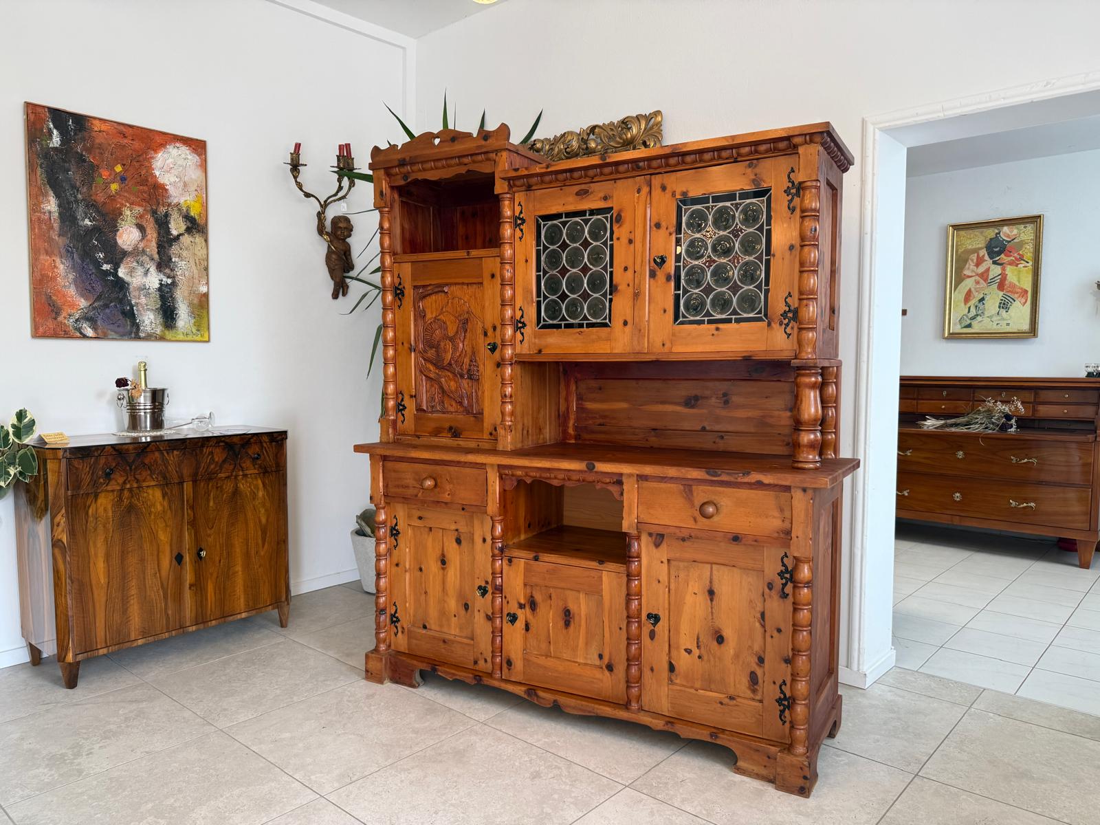 Historismus Kredenz Aufsatzschrank Buffet Tiffany Verglasung G1990