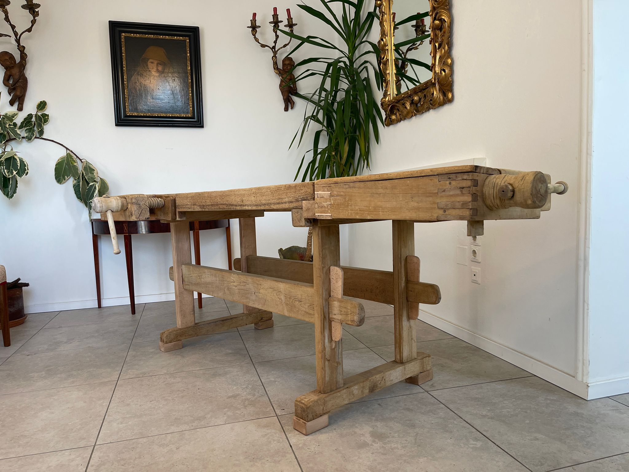urige restaurierte Hobelbank, Werkbank, Küchentisch A5145