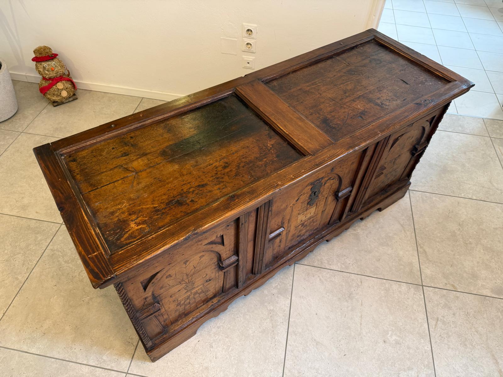 Truhe Bauerntruhe Naturholztruhe Nadelholz Bauernmöbel Antiquität G2366