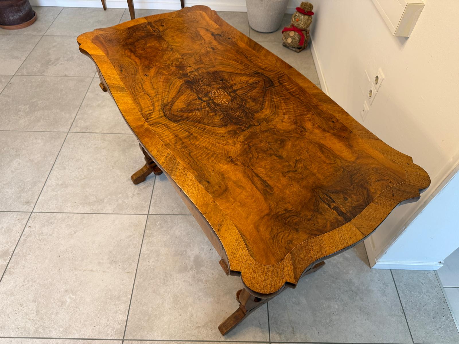 Biedermeier Tisch Schreibtisch Sekretär Marketiert Intarsien Antiquität G2373