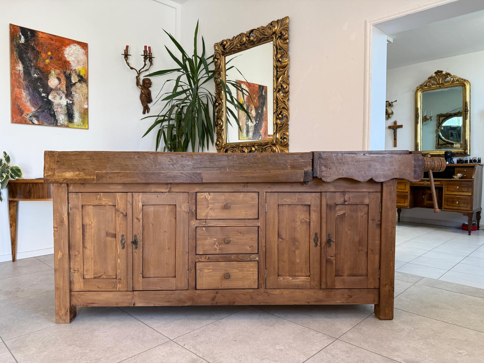 Urige Hobelbank Werkbank Pult Tresen Ladenschrank G2183