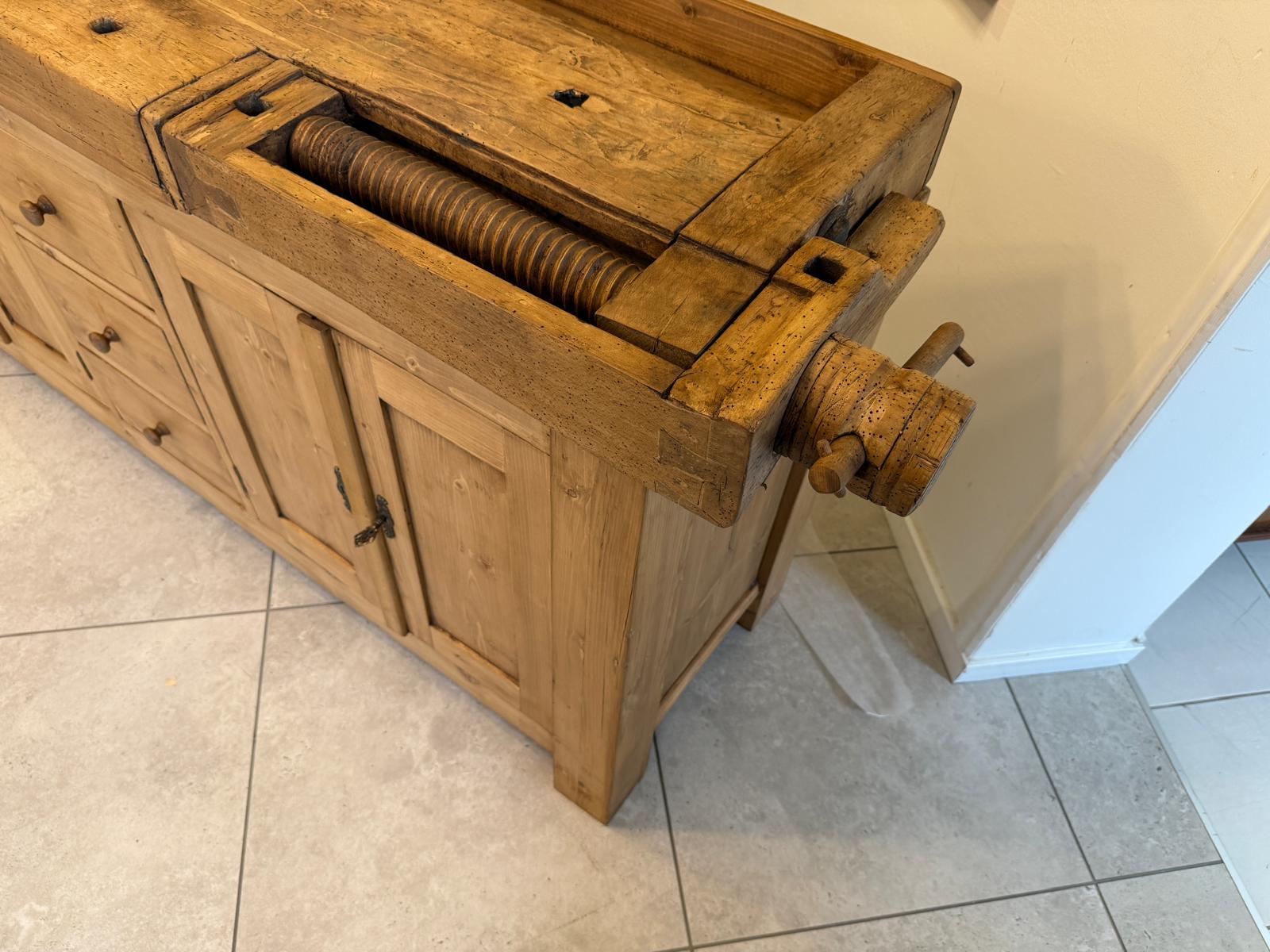 Urige Hobelbank Werkbank Pult Tresen Ladenschrank Antik G2257