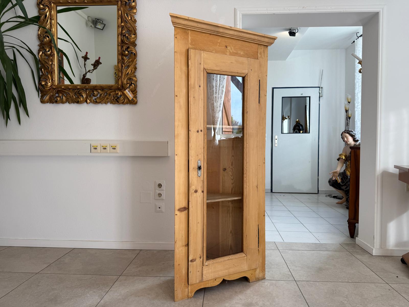 Bäuerlicher Eckschrank Eckvitrine Naturholz G2064