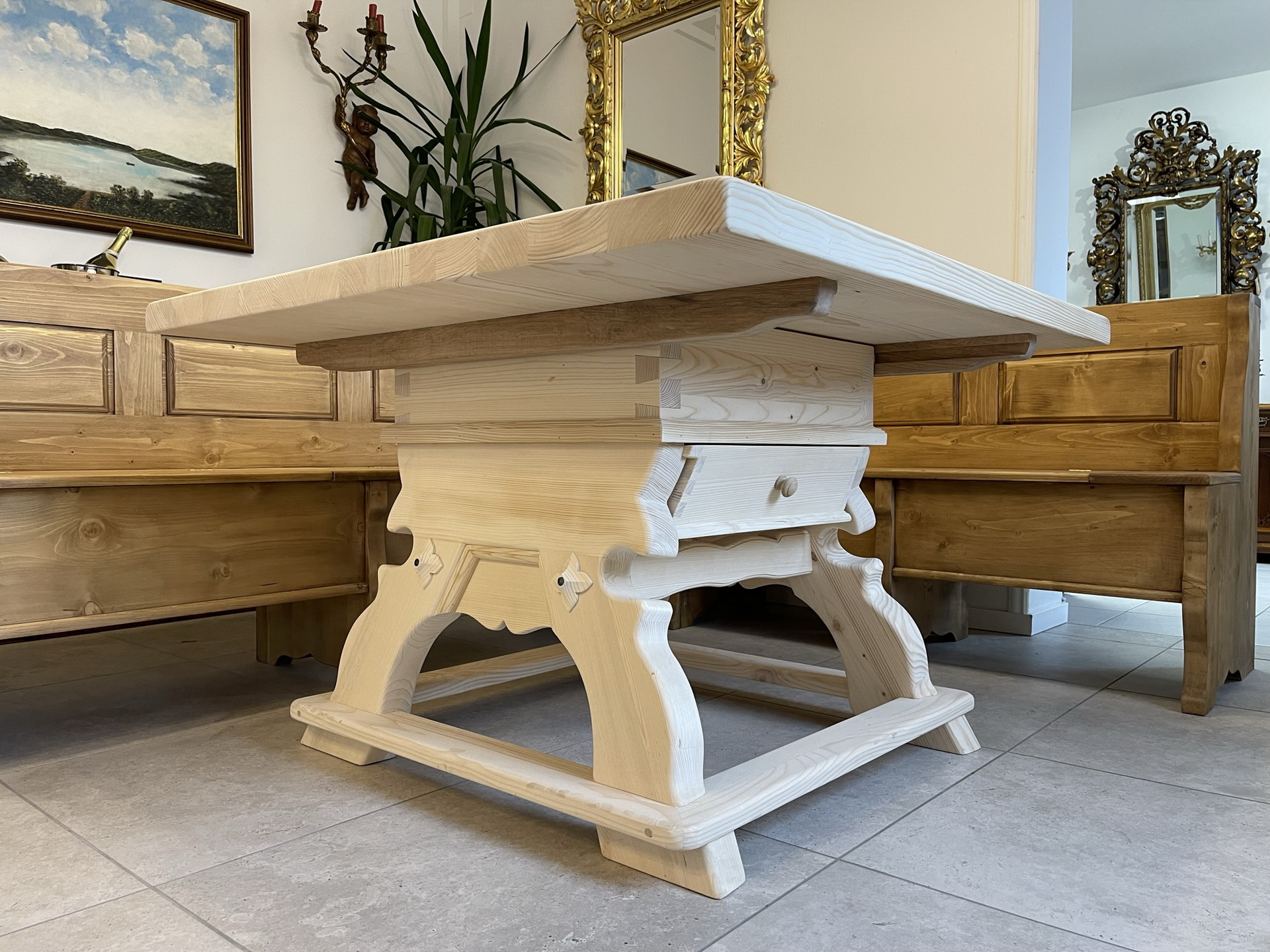 bauernmobel_16 Landhausstil Eckbankgruppe aus Holz mit Jogltisch und 2 Sesseln - Bauernmöbel B1053