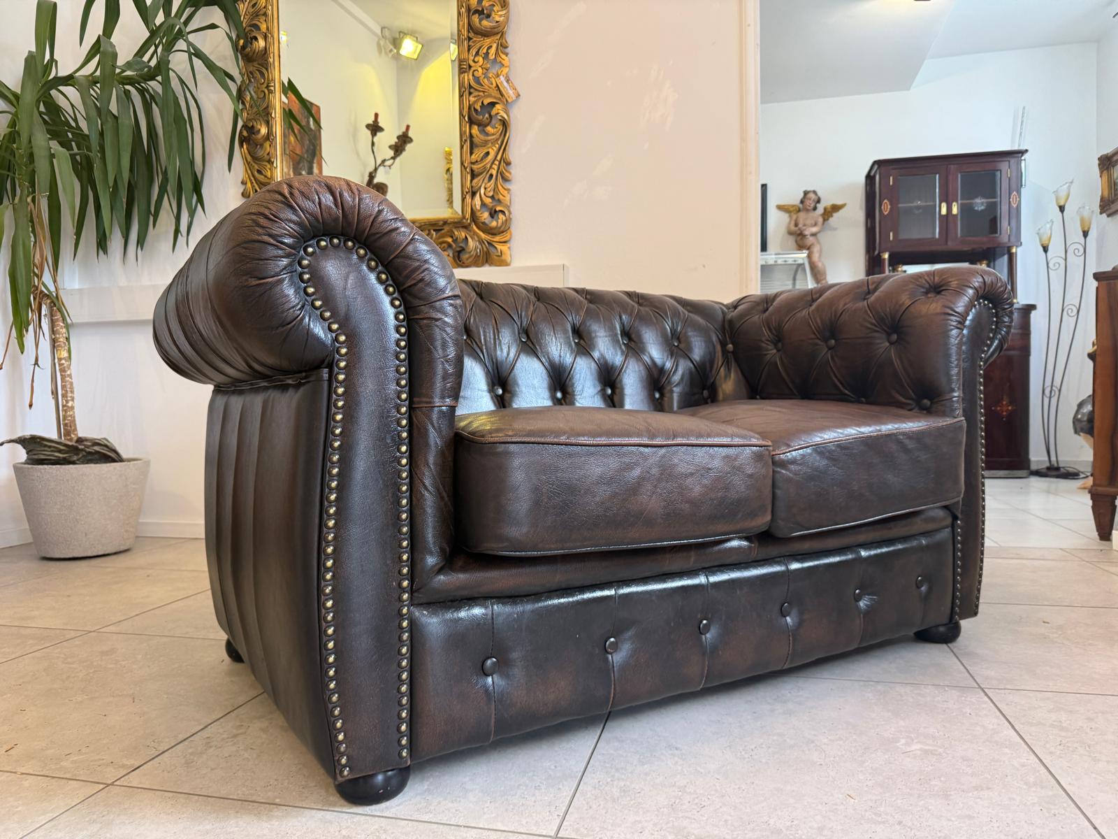 Chesterfield 2er Clubsofa Couch Zigarrenbraun D2757
